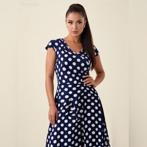 Haute Edition Navy Polka Dot Wrap Midi Dress Small NWT